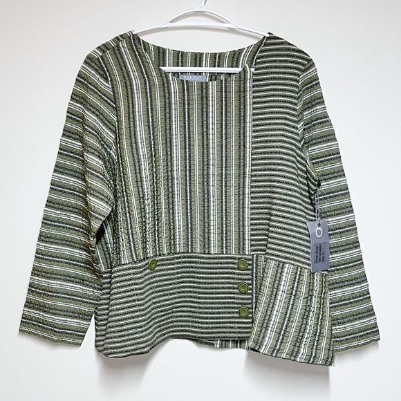 NWT Habitat Fiesta Striped Swing Pullover Boho Top Guacamole Sz S/M - Picture 1 of 8